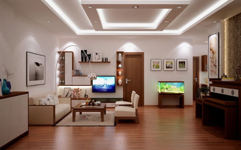 Trần thạch cao giật cấp ô vuông sang trọng