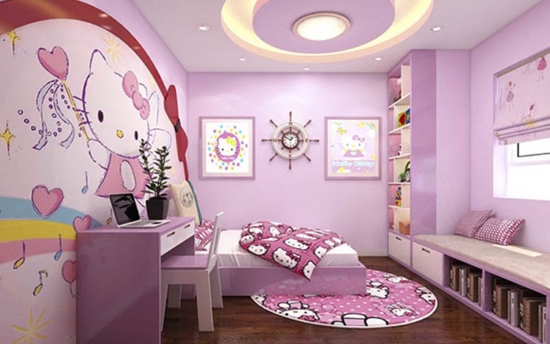 Trần thạch cao dễ thương cho phòng ngủ bé gái