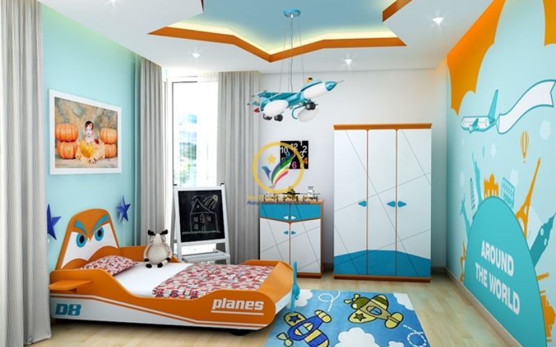 Trần thạch cao kết hợp họa tiết phù hợp với sở thích của trẻ em